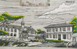 Landscape View of Kota Tua  black and white mural for Living Room