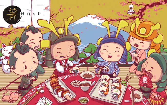 Restaurant Illustration from Various Culture Japan, China, Korea, to Sunda