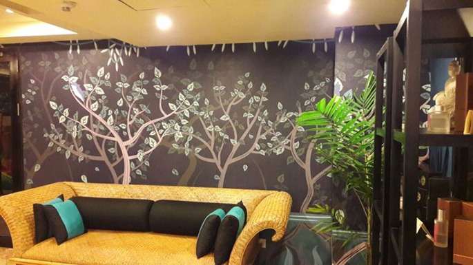 wallpaper floral oleh imural di angsana spa & resort bintan