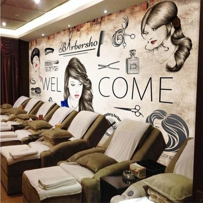 Dekorasi Salon dan Barbershop  Menggunakan Mural Dan Stiker 