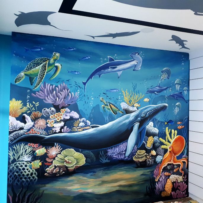lukisan dinding pemandangan bawah laut
