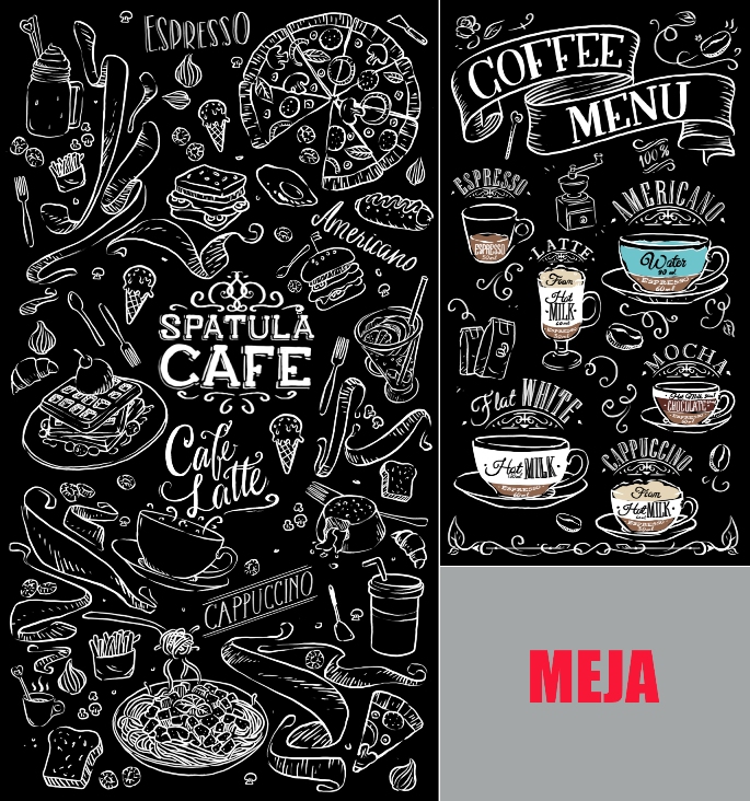 ilustrasi mural hitam putih spatula coffee